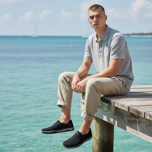 OluKai Nohea Mesh Mens Black Shadow Slip On Shoes 10188-4242 Size 11 Loafers